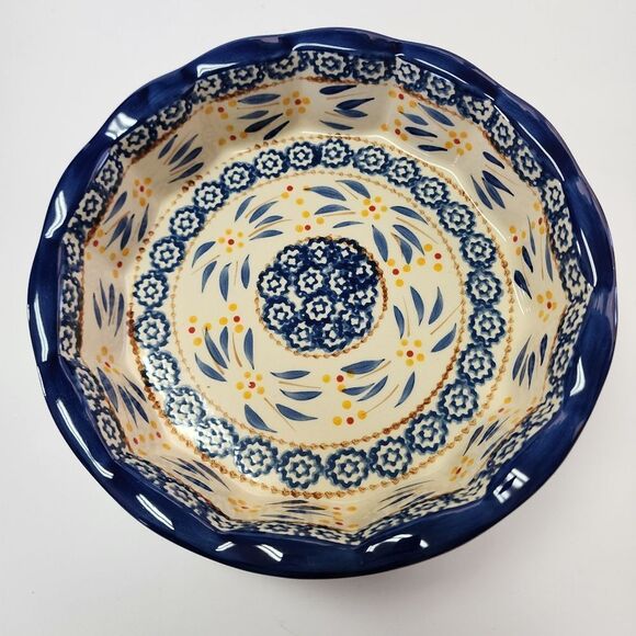 Temptations Presentable Ovenware Tara Old World Blue Scalloped Edge Pie Plate - Picture 1 of 8